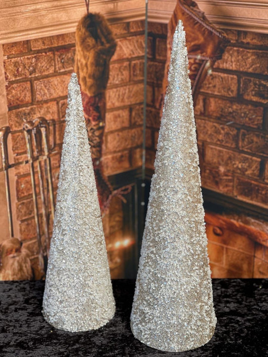 CHAMPAGNE GLITTER CONE TREE LARGE