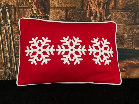 RED & WHITE RECTANGLE SNOWFLAKE PILLOW