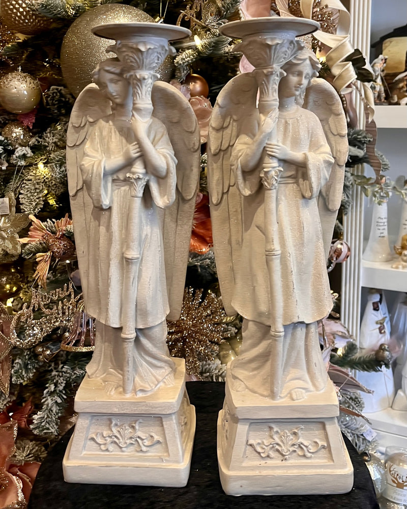 WHITE FROSTED ANGEL CANDLE HOLDERS SET OF 2 3811169