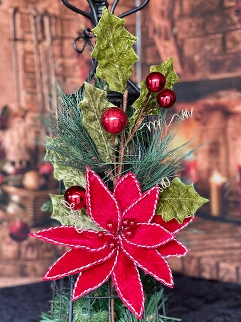 RED POINSETTIA, HOLLY & BAUBLE SPRUCE SPRAY F4160804