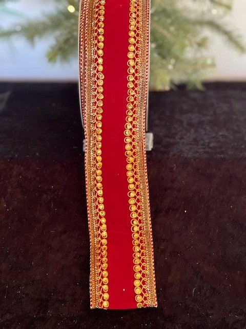 RED JEWELED VELVET 2.5 INCH WIRED RIBBON R4127737