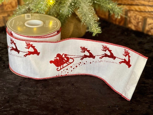 WHITE WITH RED TRIM AND SANTA REINDEER DESIGN 4 INCH R4171880