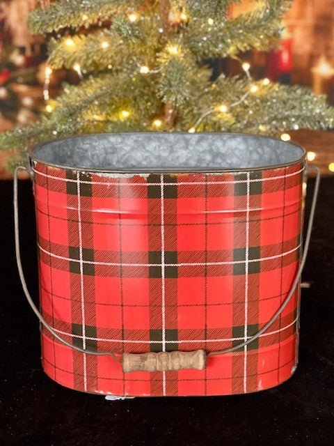 12 INCH RED/BLACK PLAID HANDLED BUCKET 4111237