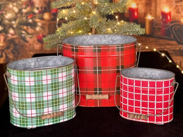 12 INCH RED/BLACK PLAID HANDLED BUCKET 4111237