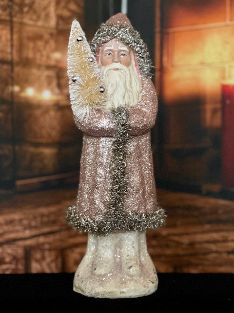 ROSE GOLD 12 INCH BELSNICKLE SANTA HOLDING BOTTLE BRUSH TREE 4116392