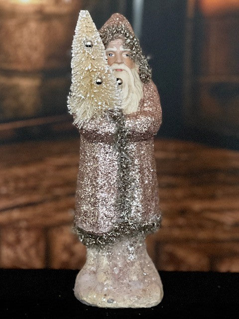 ROSE GOLD 8.5 INCH BELSNICKLE SANTA HOLDING BOTTLE BRUSH TREE 4116392