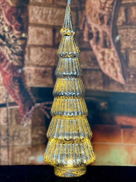 BLUE MERCURY RIBBED GLASS LIGHTED TREE 4122861
