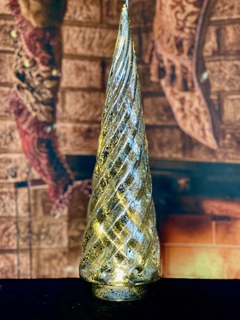 BLUE MERCURY SWIRL GLASS LIGHTED TREES 4122861