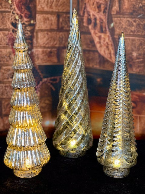 BLUE MERCURY SWIRL GLASS LIGHTED TREES 4122861