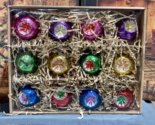 BOX OF 12 VINTAGE GLASS ORNAMENTS 2 INCH 4220974