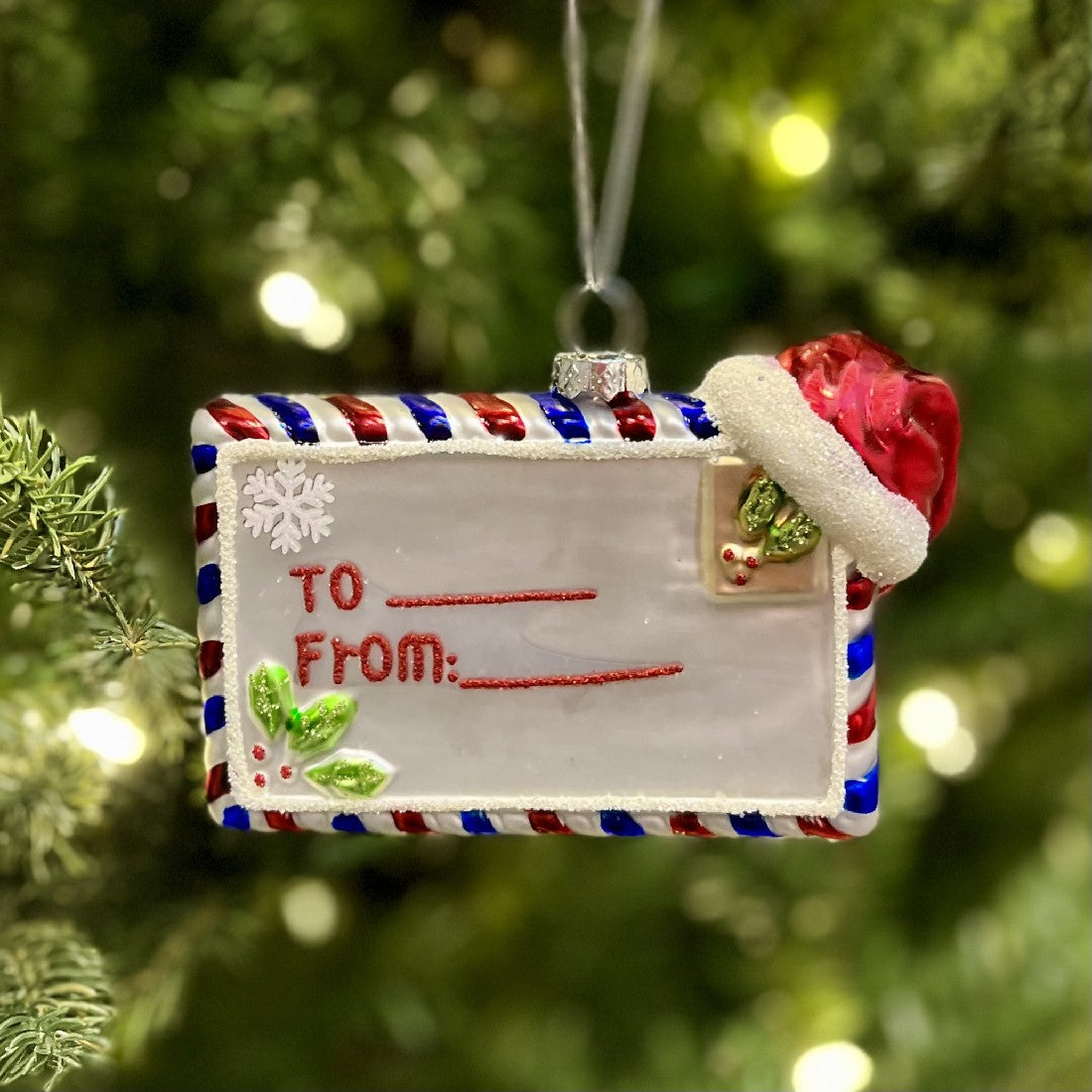 SANTA PRESENT TAG GLASS HANGING ORNAMENT 4220905