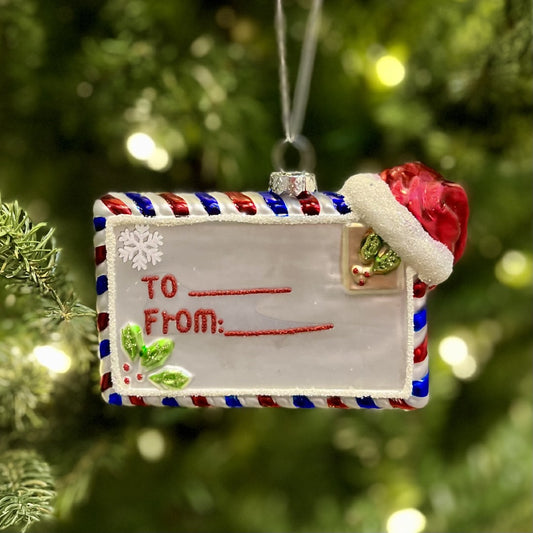 SANTA PRESENT TAG GLASS HANGING ORNAMENT 4220905
