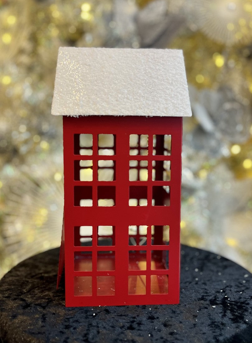 RAZ IMPORTS RED TALL METAL HOUSE WITH SNOWY ROOF 4216338