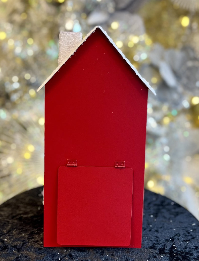 RAZ IMPORTS RED TALL METAL HOUSE WITH SNOWY ROOF 4216338