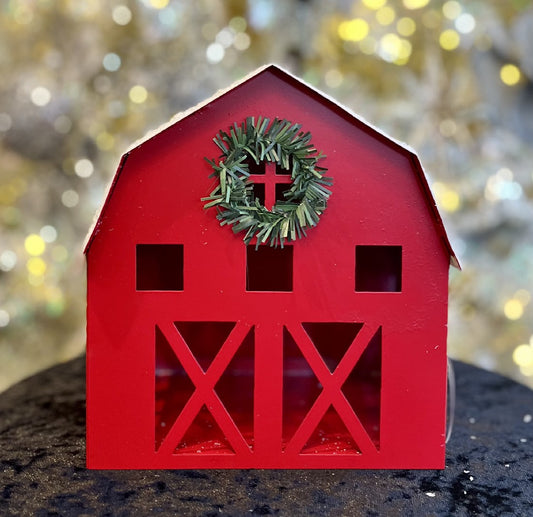 RAZ IMPORTS RED METAL BARN WITH SNOWY ROOF 4216337