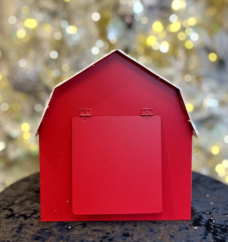 RAZ IMPORTS RED METAL BARN WITH SNOWY ROOF 4216337