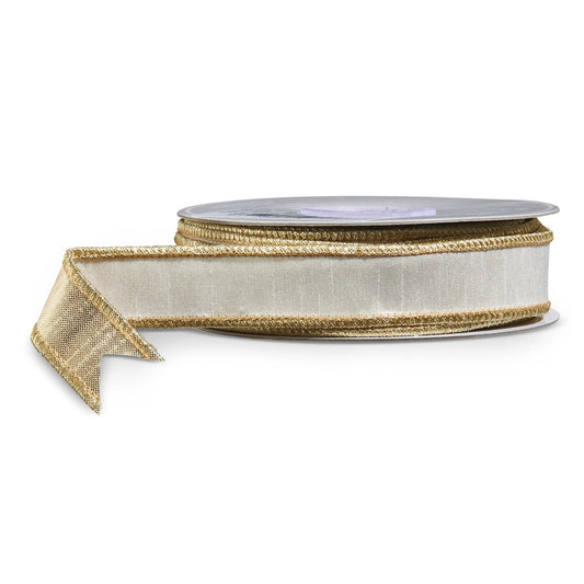 WHITE AND GOLD 1 INCH X 10 YARD WIRE EDGED RIBBON R4552158 