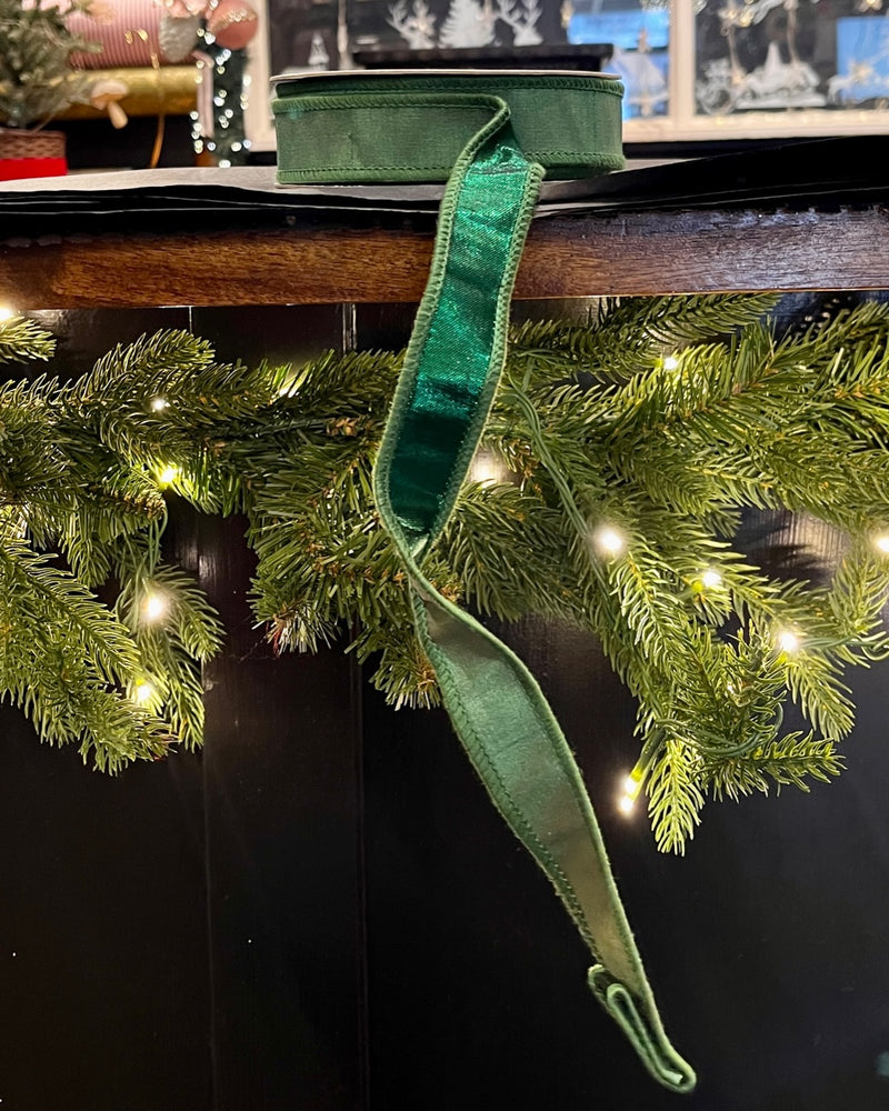 GREEN VELOUR 1 INCH X 10 YARD WIRED RIBBON R4527848