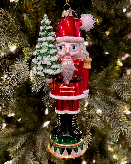 ERIC CORTINA RED NUTCRACKER WITH TREE GLASS ORNAMENT 4553101 