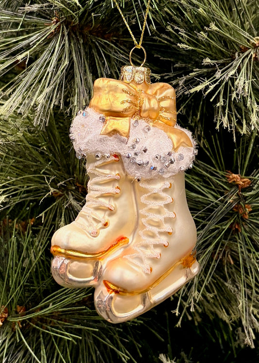 SILVER/GOLD GLASS ICE SKATES HANGING ORNAMENT 4552935