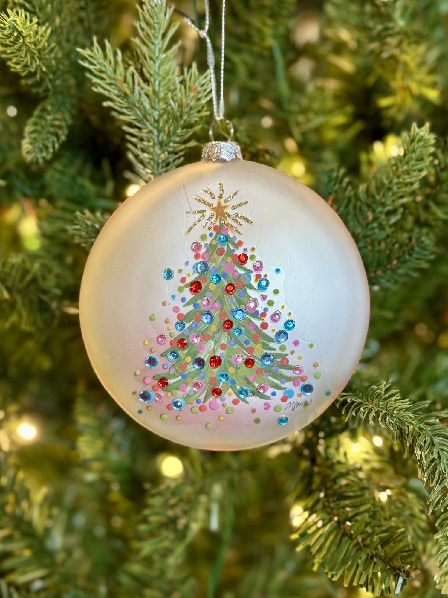 Confetti Tree Disc Glass Ornament 4524995