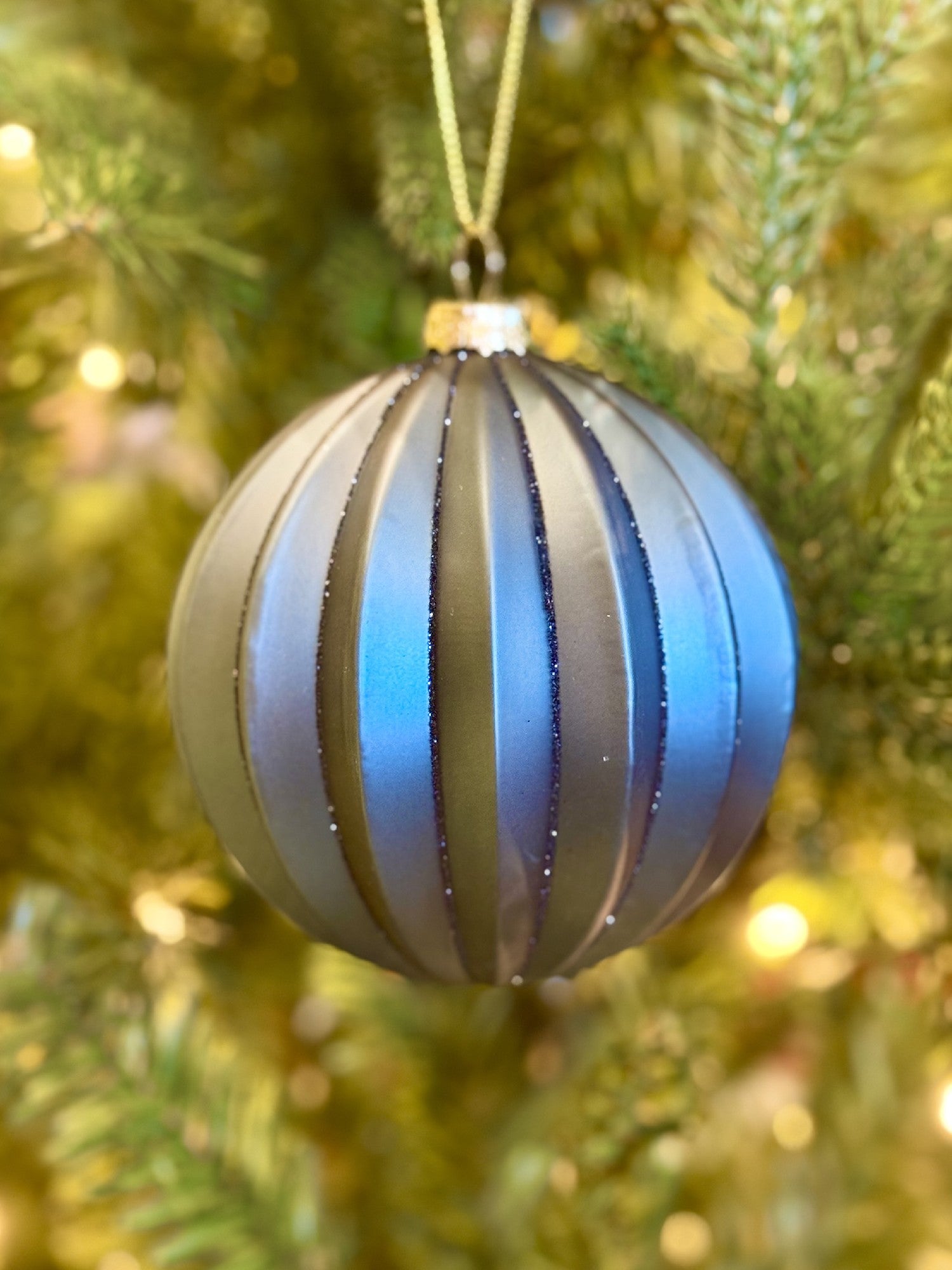 Dusk Blue Glass Ribbed Ornament 4524980