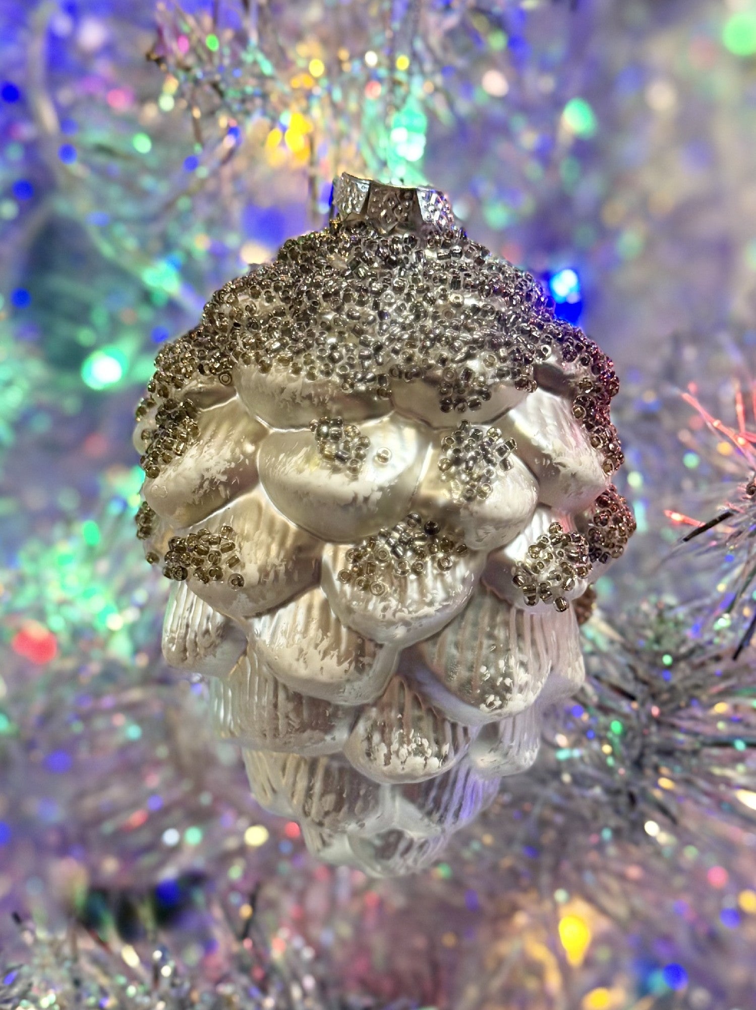 ICED PINECONE HANGING ORNAMENT