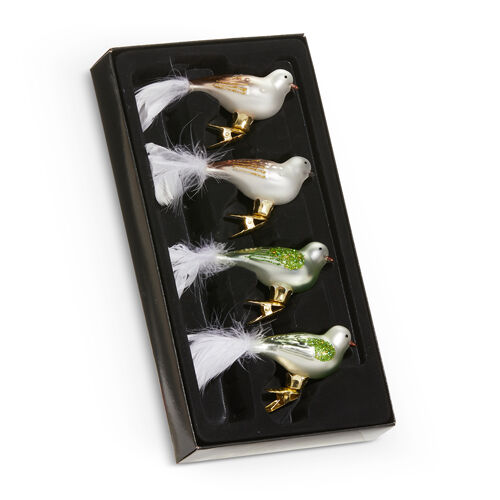 SET OF 4 GREEN & BROWN GLASS CLIP-ON BIRDS 4524967
