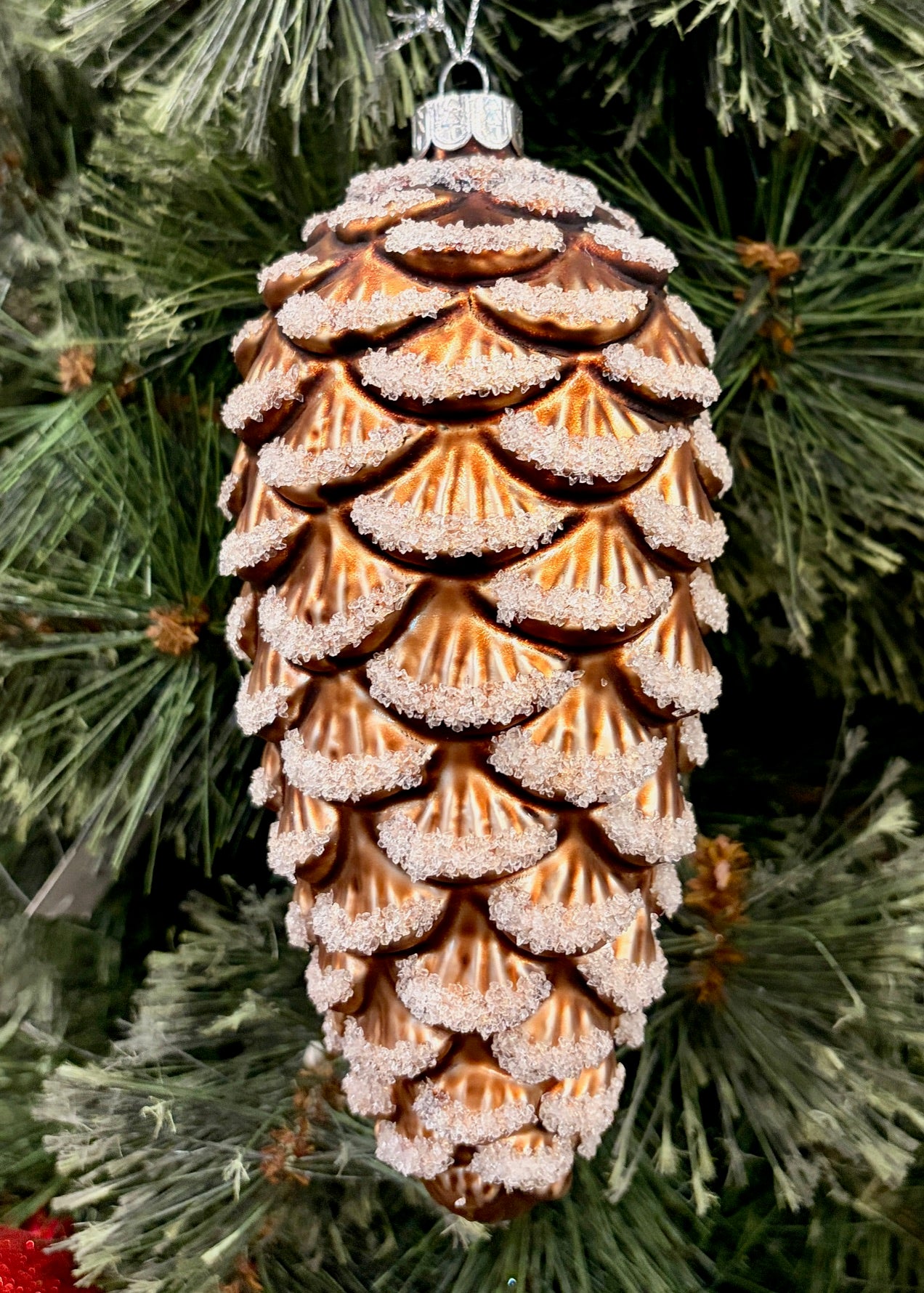 BROWN ICED GLASS PINECONE HANGING ORNAMENT 4523165