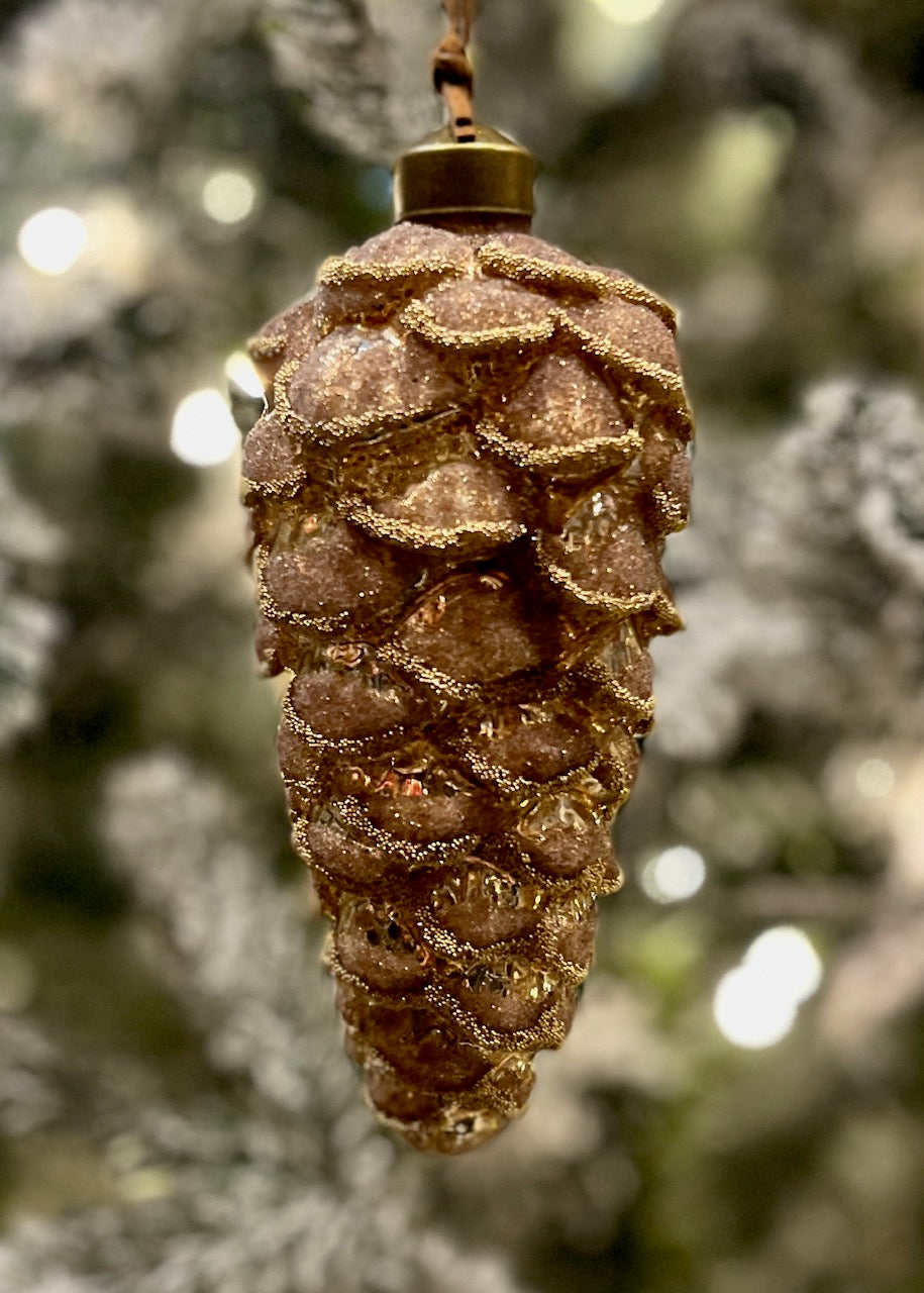BROWN GLITTERED PINECONE GLASS ORNAMENT 4523143