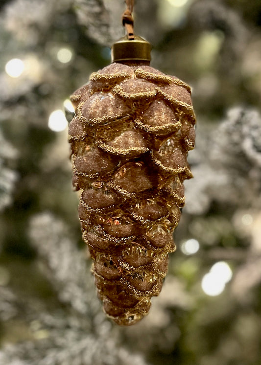 BROWN GLITTERED PINECONE GLASS ORNAMENT 4523143