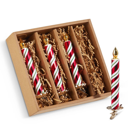 BOX OF 4 STRIPED GLASS CLIP ON CANDLE ORNAMENTS 4520883