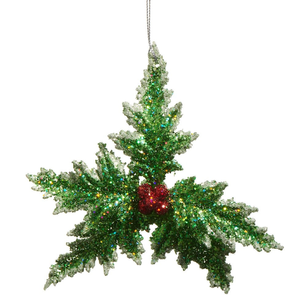 GLITTER HOLLY HANGING ORNAMENT 4519064
