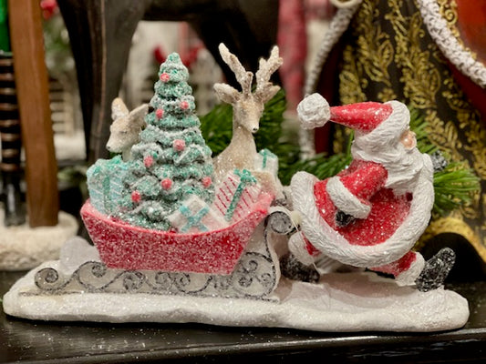 VINTAGE FROSTED SANTA WITH SLEIGH 4519047