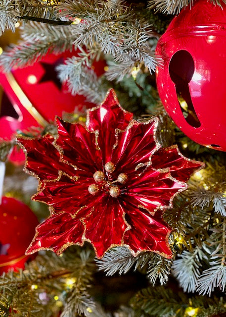RED POINSETTIA CLIP ON ORNAMENT 4502414