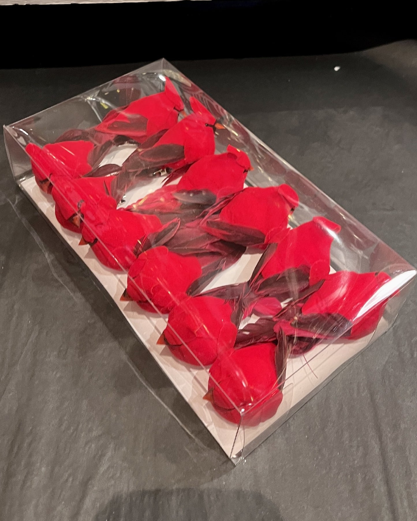 BOX OF 12 RED CARDINAL CLIP-ON ORNAMENTS