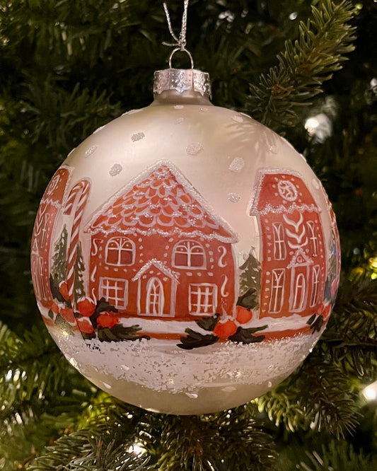 GINGERBREAD HOUSE 5 INCH GLASS ROUND ORNAMENT 4424581