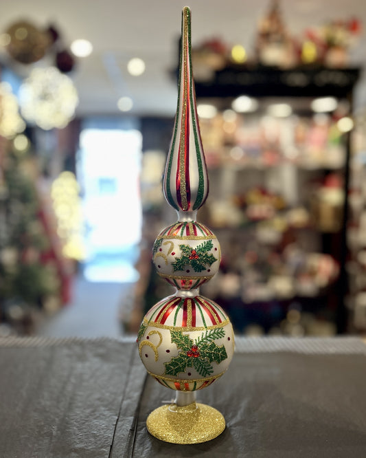 HOLLY LEAF FINIAL GLASS ORNAMENT 4424546