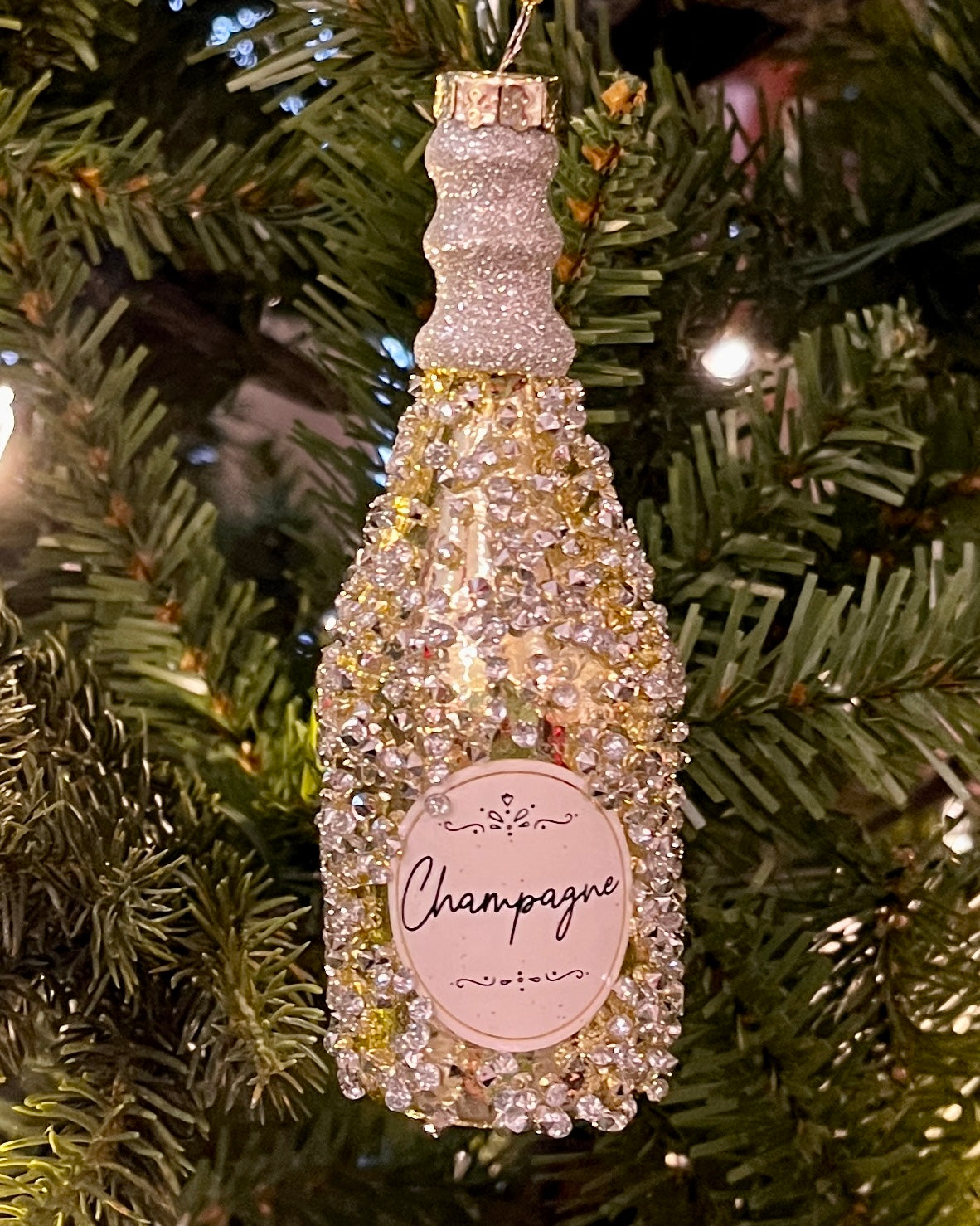CHAMPAGNE BOTTLE GLASS HANGING ORNAMENT 4420014