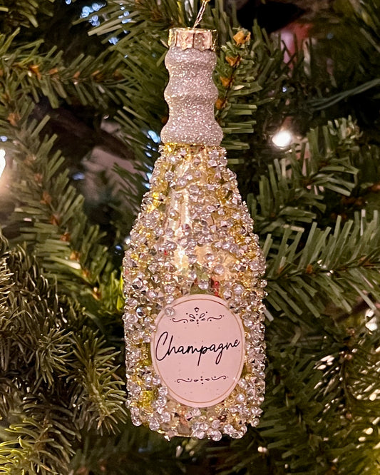 CHAMPAGNE BOTTLE GLASS HANGING ORNAMENT 4420014