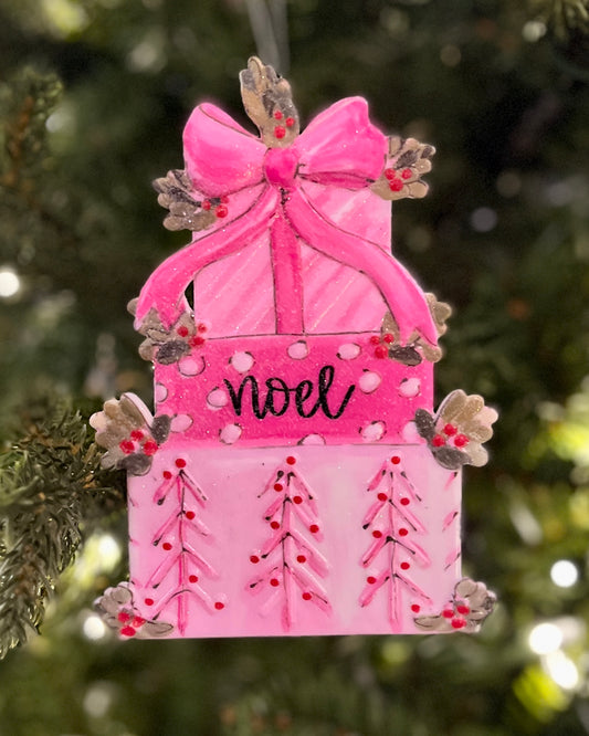 NOEL PINK PRESENT STACK ORNAMENT 4416369