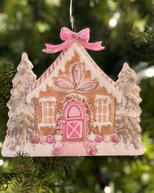 PINK GINGERBREAD HOUSE HANGING ORNAMENT 4416367