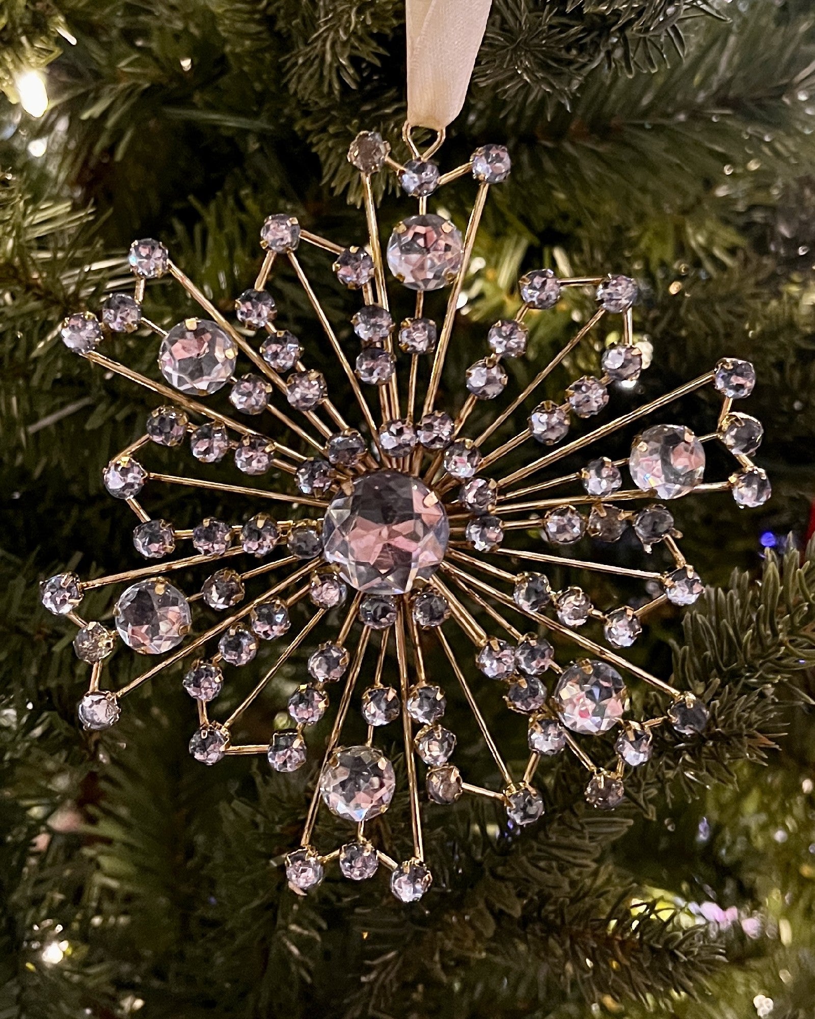PALE BLUE JEWEL & GOLD SNOWFLAKE ORNAMENT