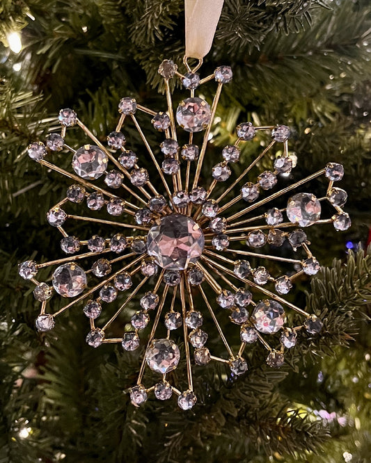 PALE BLUE JEWEL & GOLD SNOWFLAKE ORNAMENT