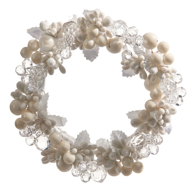 WHITE BEADED & CRYSTAL 6 INCH CANDLE RING 4410103