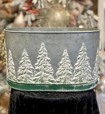 GALVANIZED LARGE OVAL BUCKET WITH EMBOSSED TREES 4312385