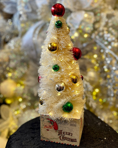 LARGE WHITE VINTAGE LED TREE ON SANTA WOODEN BASE 4316115