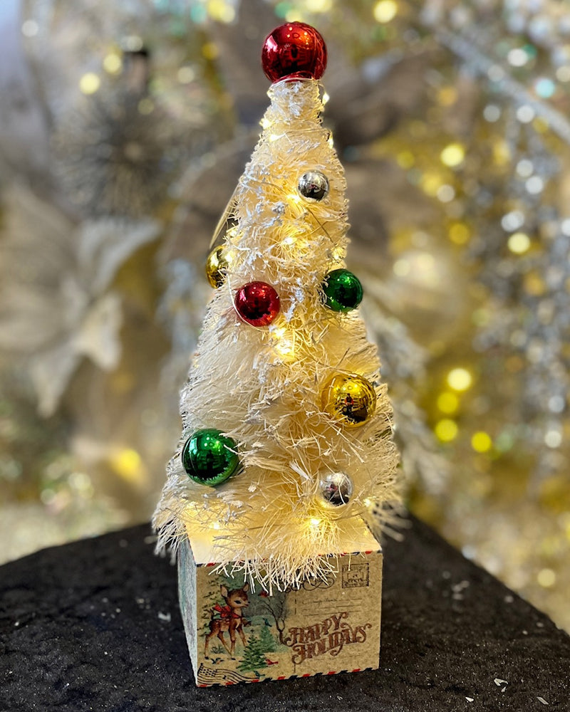 SMALL WHITE VINTAGE LED TREE WITH BAMBI WOODEN BASE 4316115
