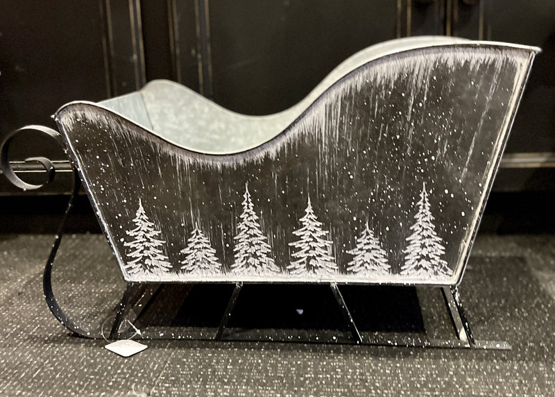 GALVANISED TIN SLEIGH WITH EMBOSSED TREES 53CM 4355008