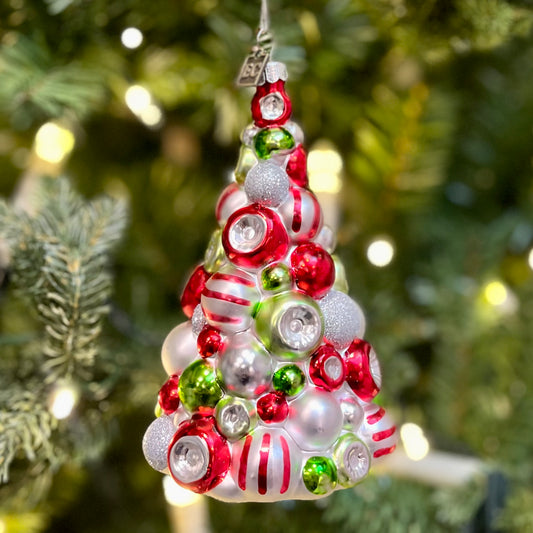 ERIC CORTINA TREE RED,GREEN,WHITE GLASS HANGING ORNAMENT 4353167